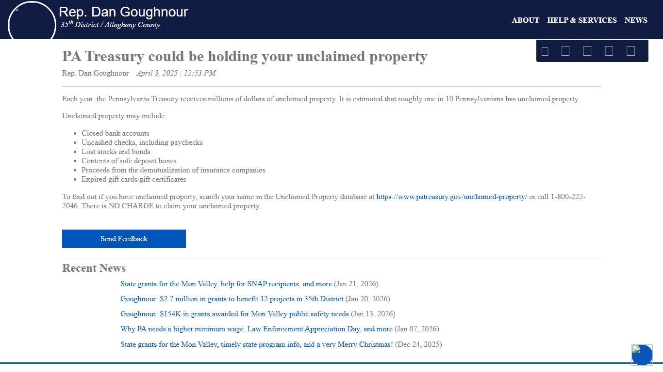 PA Treasury could be holding your unclaimed property